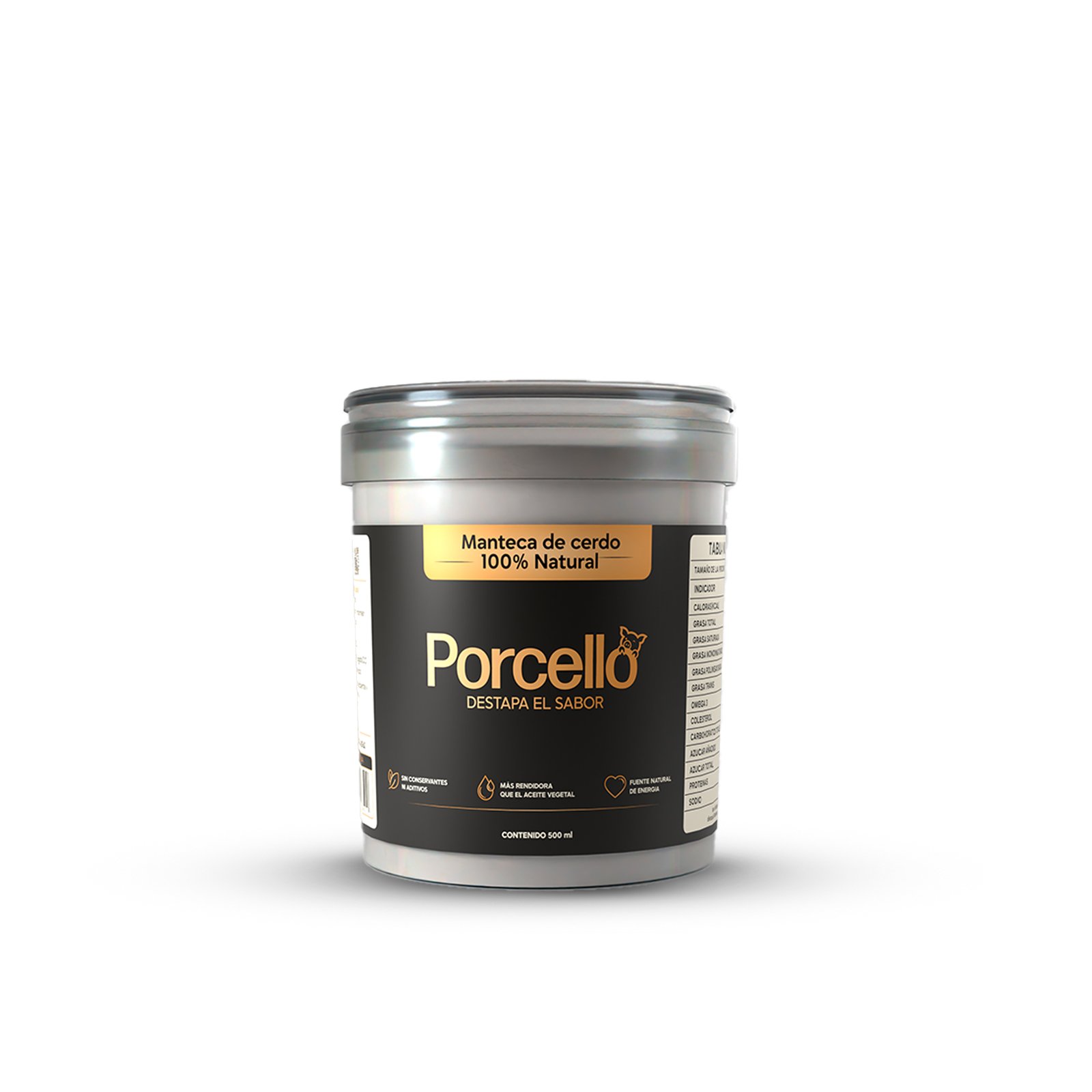 Manteca de cerdo PORCELLO · Manteca de cerdo 500 ml — Plástico