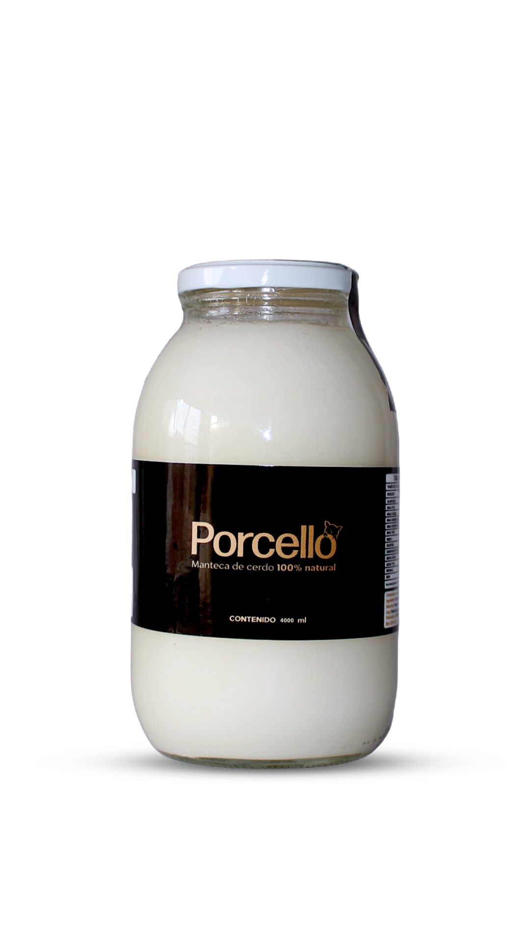 Manteca de cerdo PORCELLO · Manteca de cerdo 4 L — Vidrio